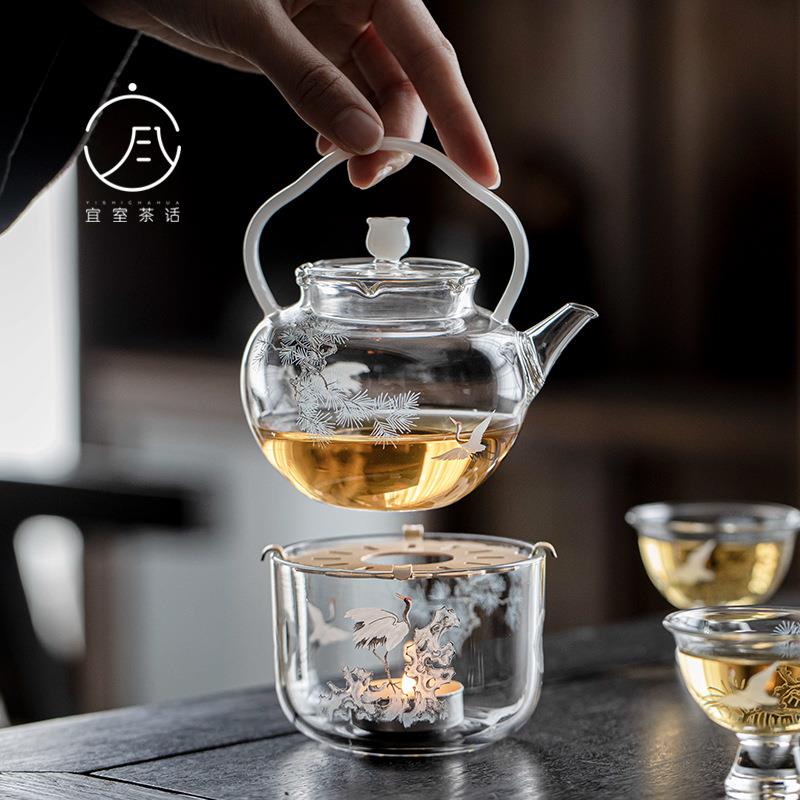 宜室茶话松鹤提梁壶高硼硅耐热玻璃茶壶小壶家用煮水煮茶壶单壶