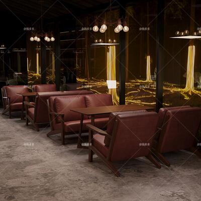 覆古风咖啡厅奶茶店桌椅组合民宿书吧酒店大堂休息区洽谈接待沙发