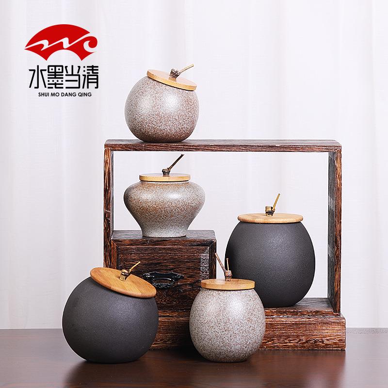 复古粗茶陶叶罐陶瓷密封将军茶叶罐小号器防潮家用盖装茶叶带的容