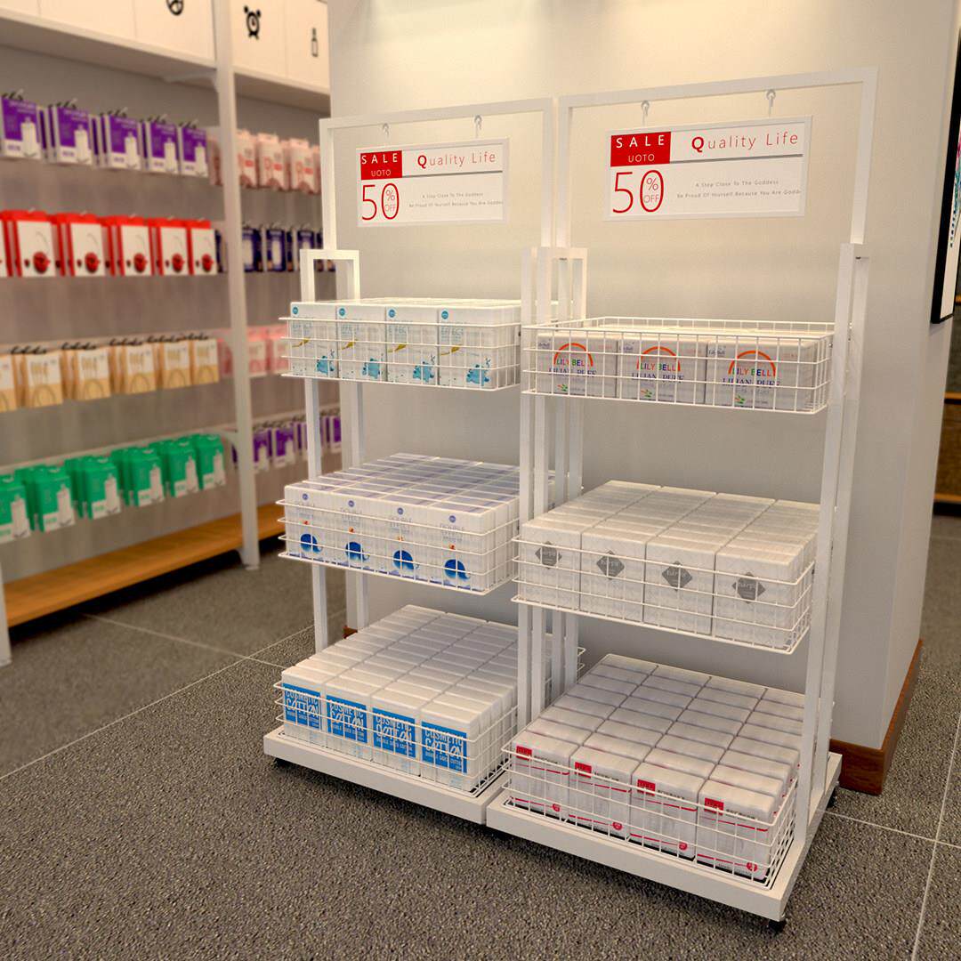 药房促销小货架子面膜化妆品店铺多层网篮带广告牌移动中岛展示架