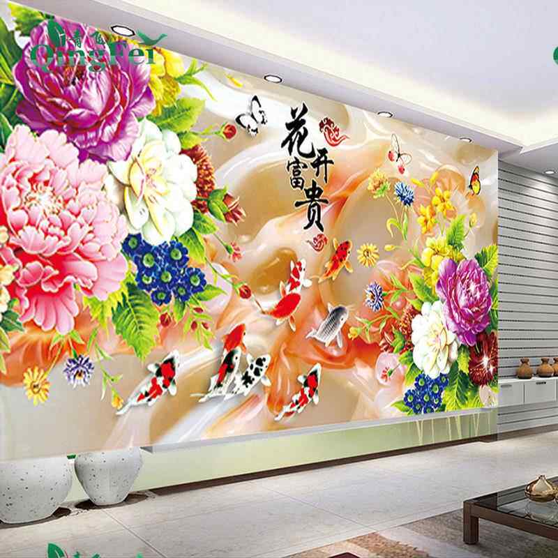 青飞精准花开富贵十字绣牡丹九鱼图现代简约2018新款客厅背景画