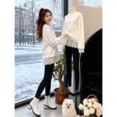 春季 0205k 宽松显瘦中长内搭打底衫 蕾丝t恤拼接蕾白色长袖 恤女新款