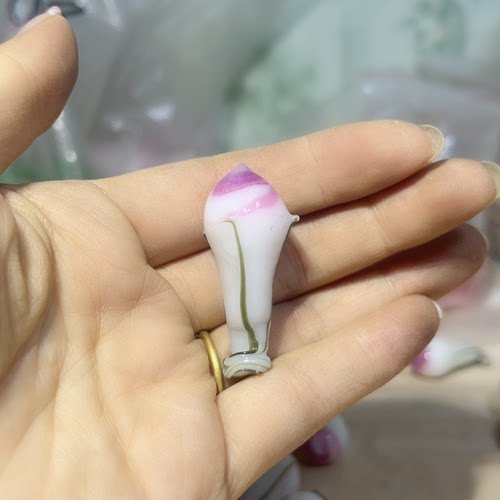 清老料器花瓣发簪材料白粉牡丹花苞1个HB-59