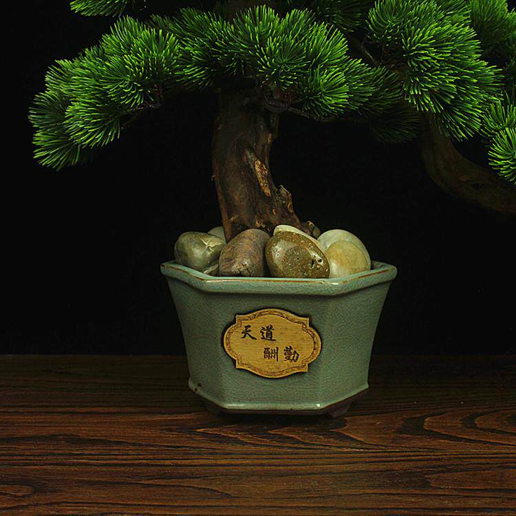 厂家新中式迎客松禅意玄关台面摆件 仿真松树盆景办公室招财摆设
