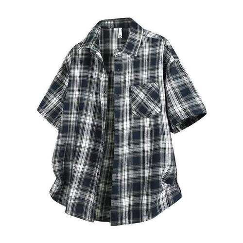 Men’s summer new arrival retro plaid short-sleeve shirt wit