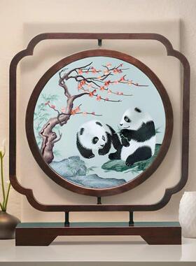 苏绣摆件手工双面图案刺绣摆台送礼中国风工艺礼品摆饰外国人高端