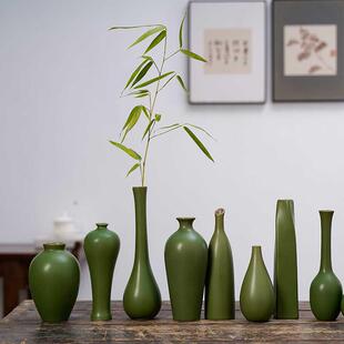 复古陶瓷小花瓶花器禅意汝窑绿水培花插茶席桌面装 饰干花花束摆件