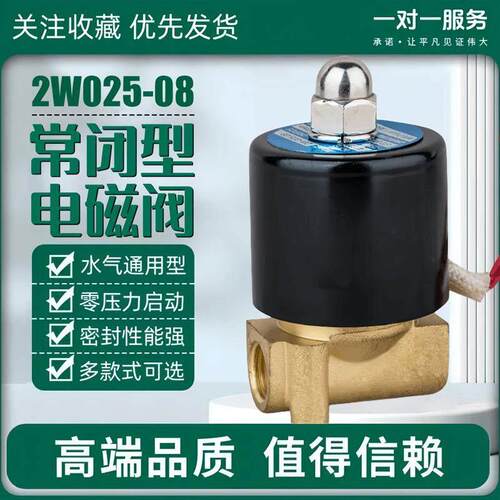 常闭铜电磁阀水阀气阀2W025-08电磁开关阀电磁控制阀AC220V DC24V
