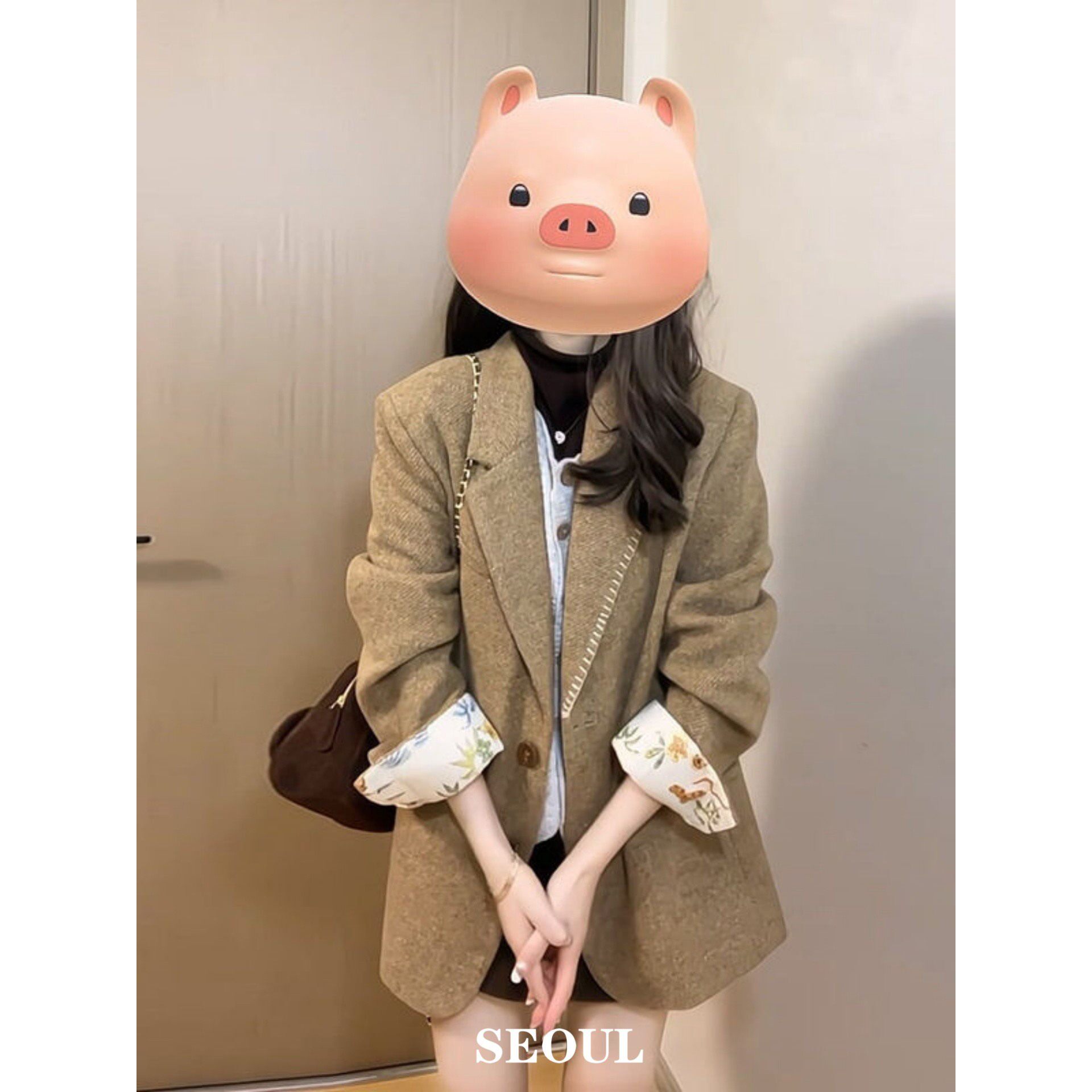 SEOUL喵/拼接碎花毛呢西装外套女2026春秋新款高级感羊毛短款西装