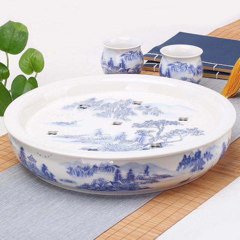 风景陶瓷功夫茶具茶盘家用小号茶盘茶台套装茶托 托盘储水式茶海