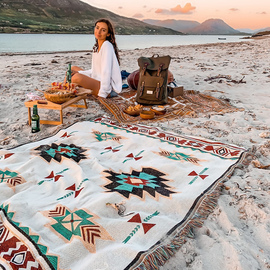 ins民族风野餐垫野餐布防潮垫户外露营地垫装备用品波西米亚地毯