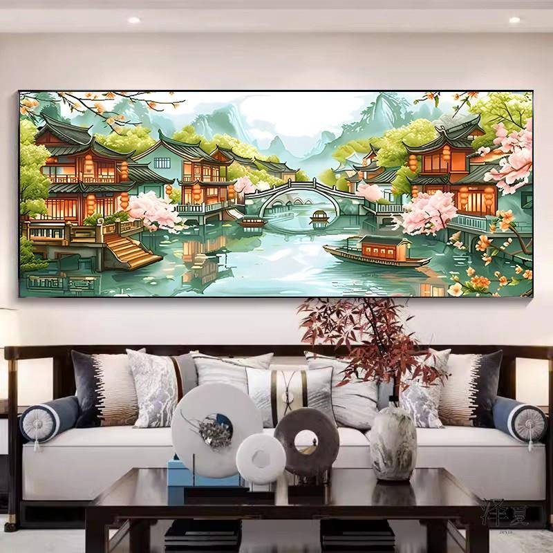 5D卧室钻石画江南水满钻石225新客厅粘0钻石字贴纸十绣景W377观乡