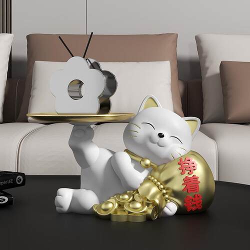 创意托盘猫桌面摆件客厅茶几餐桌电视柜入户玄关书房办公室装饰品