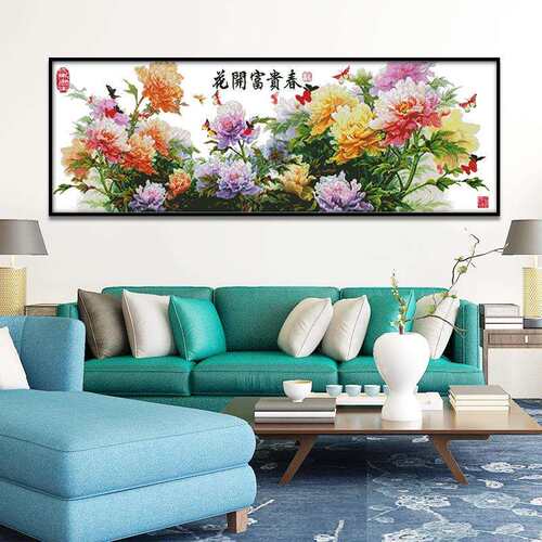 欢乐99十字绣牡丹花装饰挂画客厅花开富贵春中式经典大幅刺绣