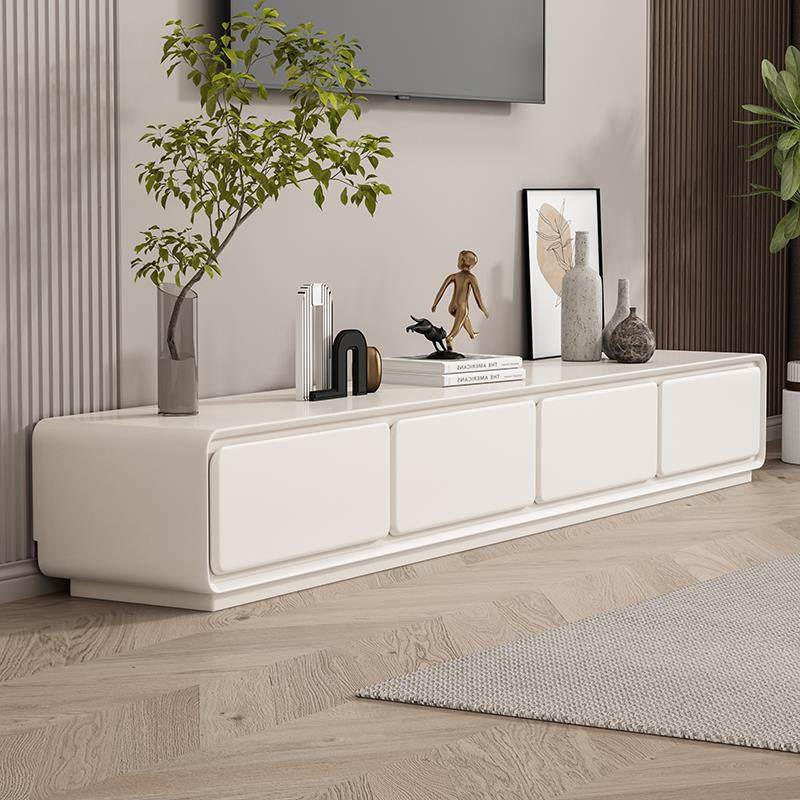 麦比梵实木电视柜客厅2025新款奶油白圆角落地整装靠墙矮柜小户型