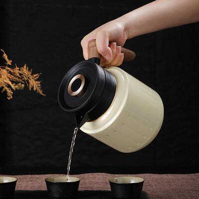 离43836不锈钢保温竖条容纹焖茶壶茶水分泡茶壶1大量家用热水瓶