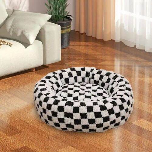 Comfortable Dog Bed with Head Support Plush Round Donut Cat