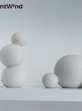 ins侘寂风素烧陶瓷抽象艺术组合摆件小号圆形家居电视柜桌面软装