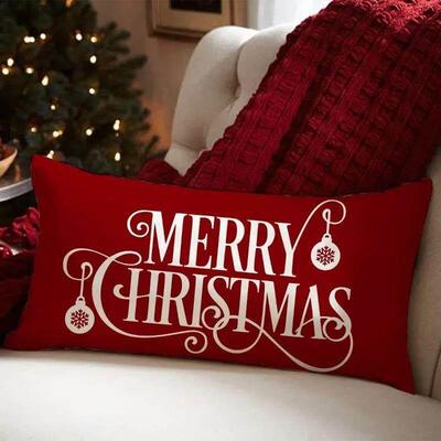 Merry Christmas Decorative Pillow Cover 30x50cm Linen Throw