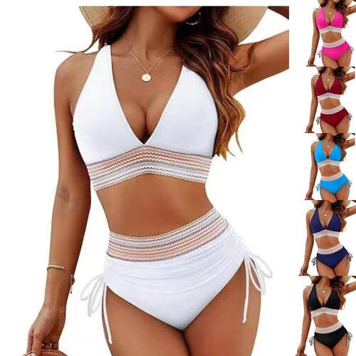 Swimsuit, bikini tie, high waist, split body, neck