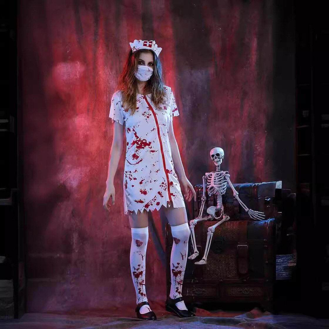 Halloween horror bloody nurse zombiedoctor costume万圣节服装