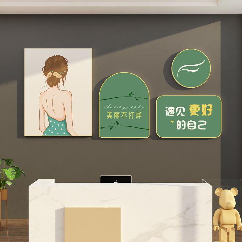 网红美甲容院墙面装饰房间女装氛围布置感收银台形象背景摆件