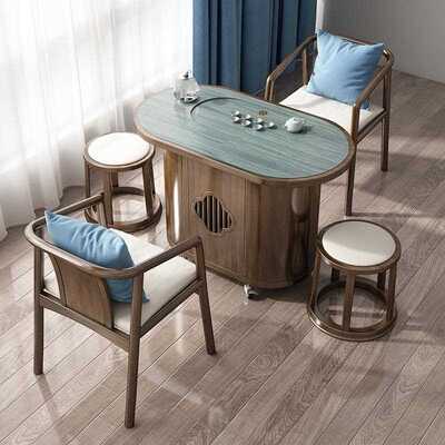 移动茶桌客厅家用茶车小茶桌小型式功夫茶台实阳RBD台椅茶桌中木