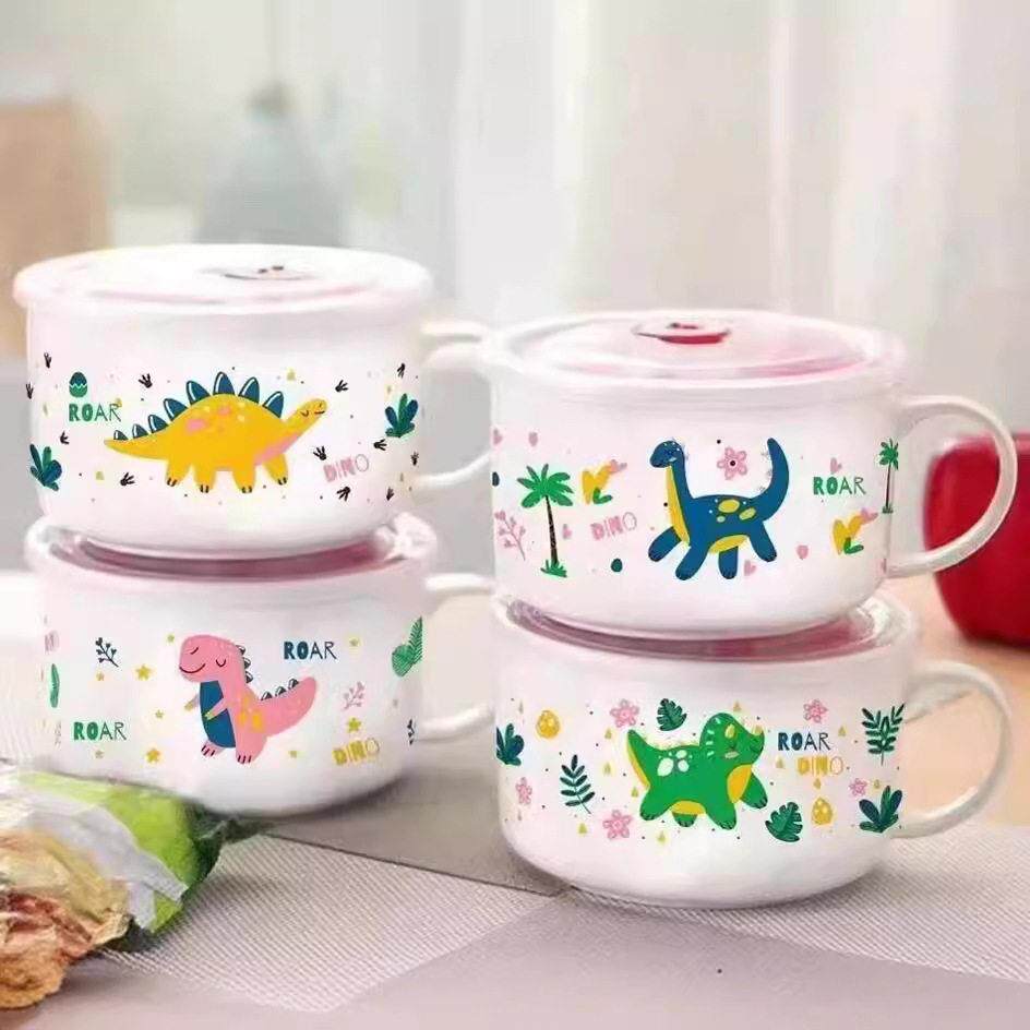 创意卡通家用陶瓷杯马克杯加印LOGO保鲜碗汤碗大容量女泡面杯礼品