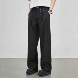 CD潮牌新款黑色休闲裤男士美式高级感cleanfit刺绣直筒宽松弯刀裤