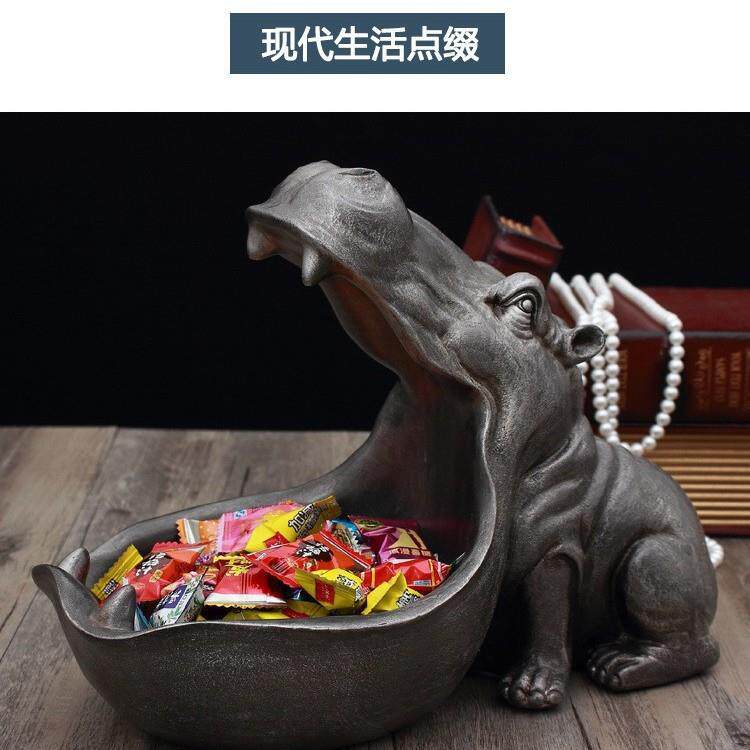 河马摆件北欧创意家居客厅鞋柜玄关钥匙收纳盒桌面杂物收纳盘饰品