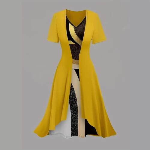 Womens Elegant 2P Set VCardigan Jacket and Geometric Print