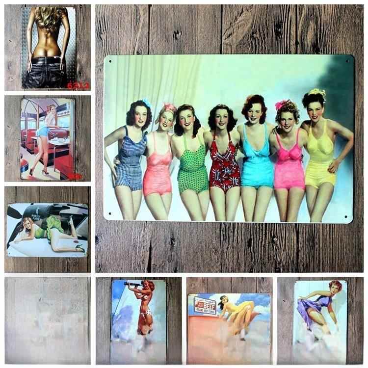 极简艺术性感女郎装饰画比基尼美女铁皮画酒吧ktv台球厅会所挂牌