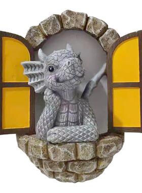 新品可爱阳台上的小龙摆件恐龙开门花园摆件树脂工艺品摆件雕像