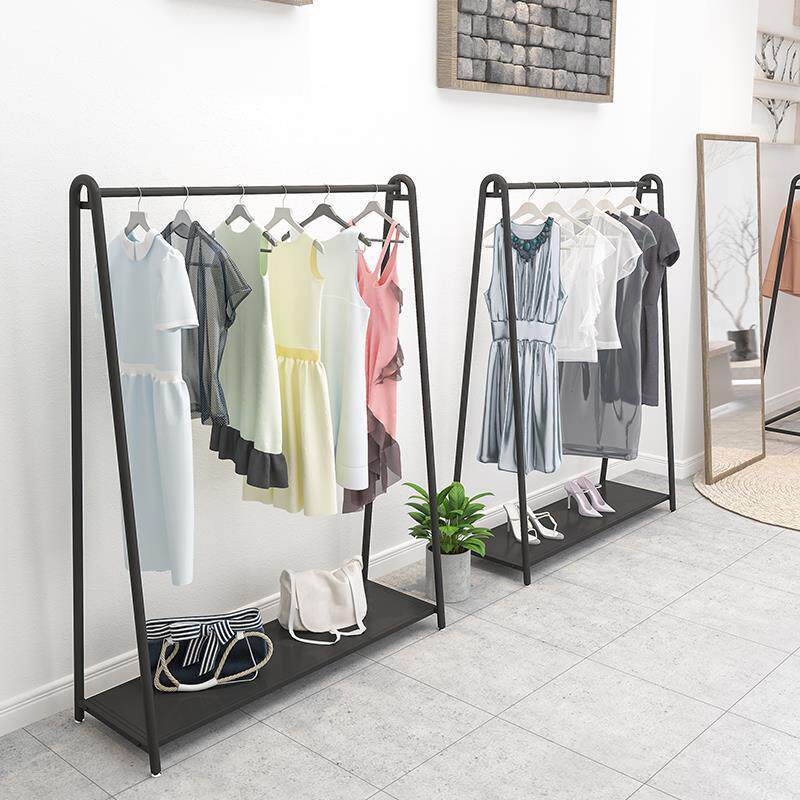 网红服装店陈列架金色女装店货架展示架带板挂衣杆落地挂衣服架子