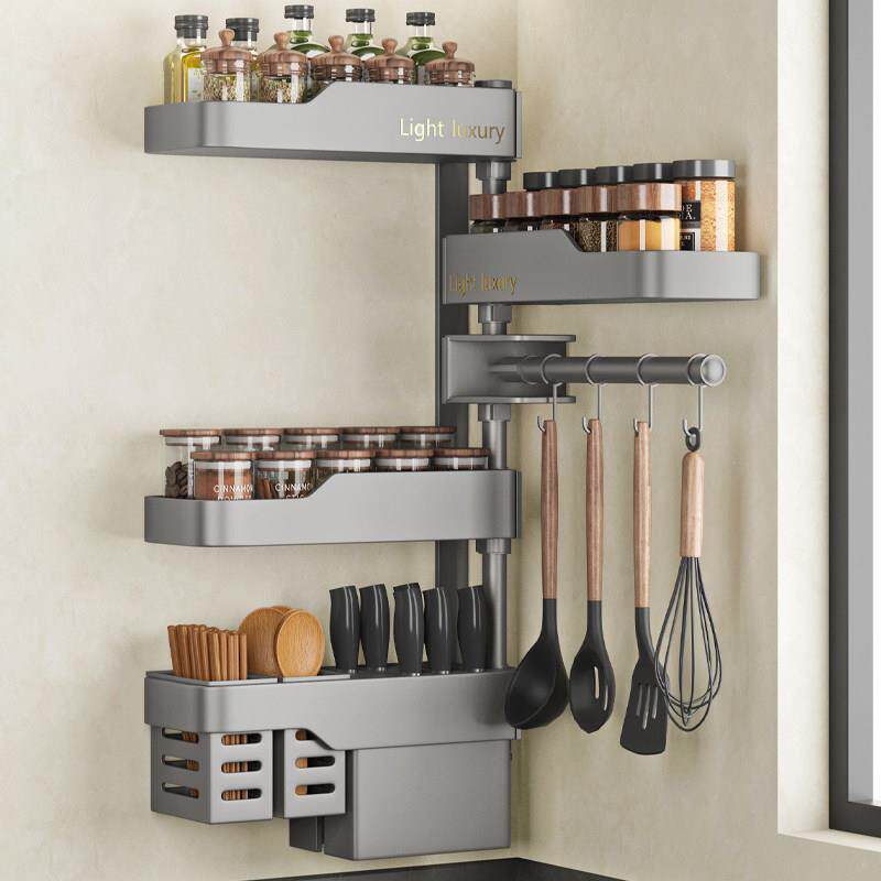 厨房旋转调料置物架壁挂式免打孔佐料架转角多层调味料品收纳层架