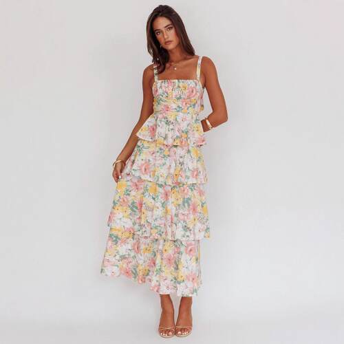 Women Summer Boho Backless Floral Maxi Dress Spaghetti Strap