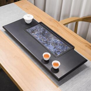 轻奢高档乌金石茶盘天然整块新中式岩板茶台家用高端简约茶具