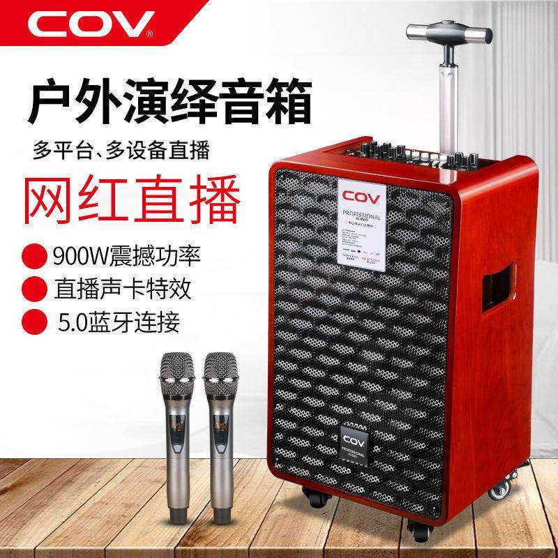 COV三分频直播声卡音响一体机手提户外拉杆广场舞重低音家用K歌