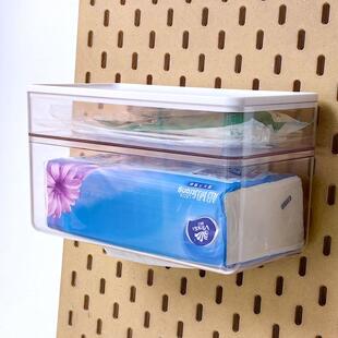 透明纸巾盒带盖子抽洞洞板纸盒简约向下双层可置物倒挂