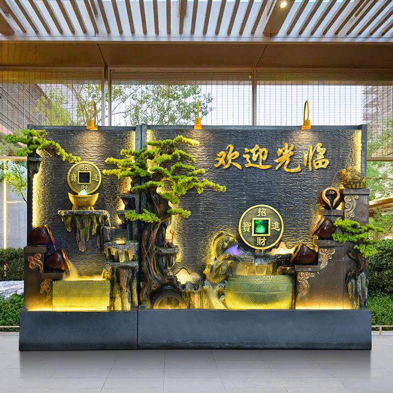 QOB水幕墙流屏水风隔断办室背景户外院假公山鱼池造庭景装饰落地