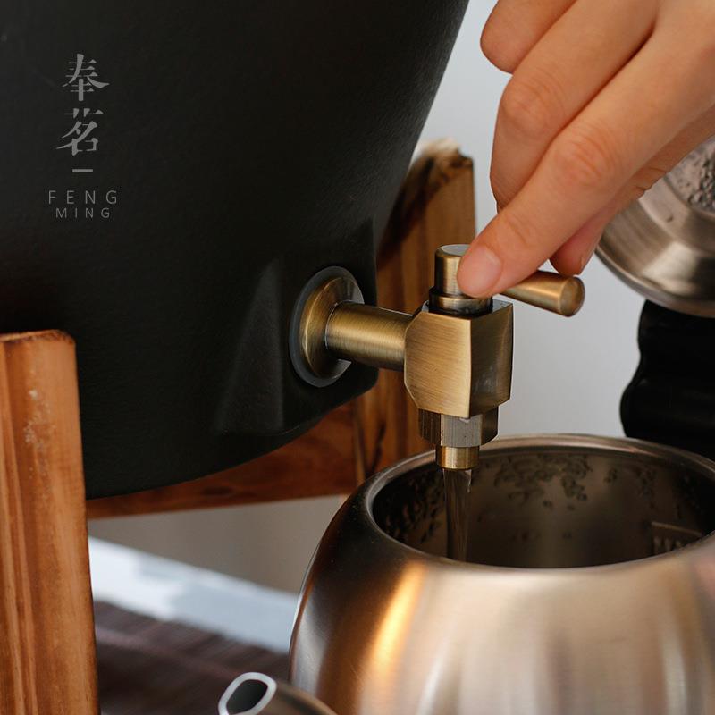 水大号火石山粗陶储水缸化净储水器家用泡茶过滤陶瓷储罐8110-HSS