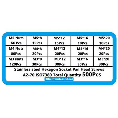 500pcs 304不锈钢跨境 M3M4M5圆头内六角螺丝配螺母组合螺丝