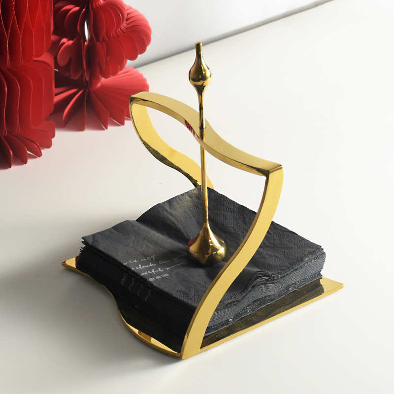 轻奢美式不锈钢定点纸巾座提手餐巾架方巾架酒店餐厅桌面纸巾座