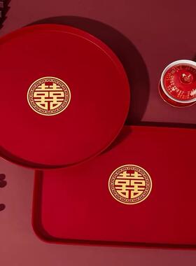 果盘结婚客厅红色喜糖盘子婚庆用品大全婚礼家用茶几喜字水果盘
