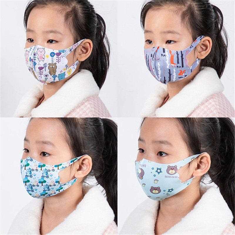 新款直销儿童口罩防尘冰丝棉针织女孩儿童卡通印花防雾霾透气可水