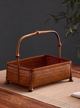 手工竹编手提篮茶具收纳筐筇竹提手复古点心篮竹篮子水果篮竹筐子