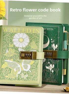 password book retro notebook for girls lock diary密码日记本