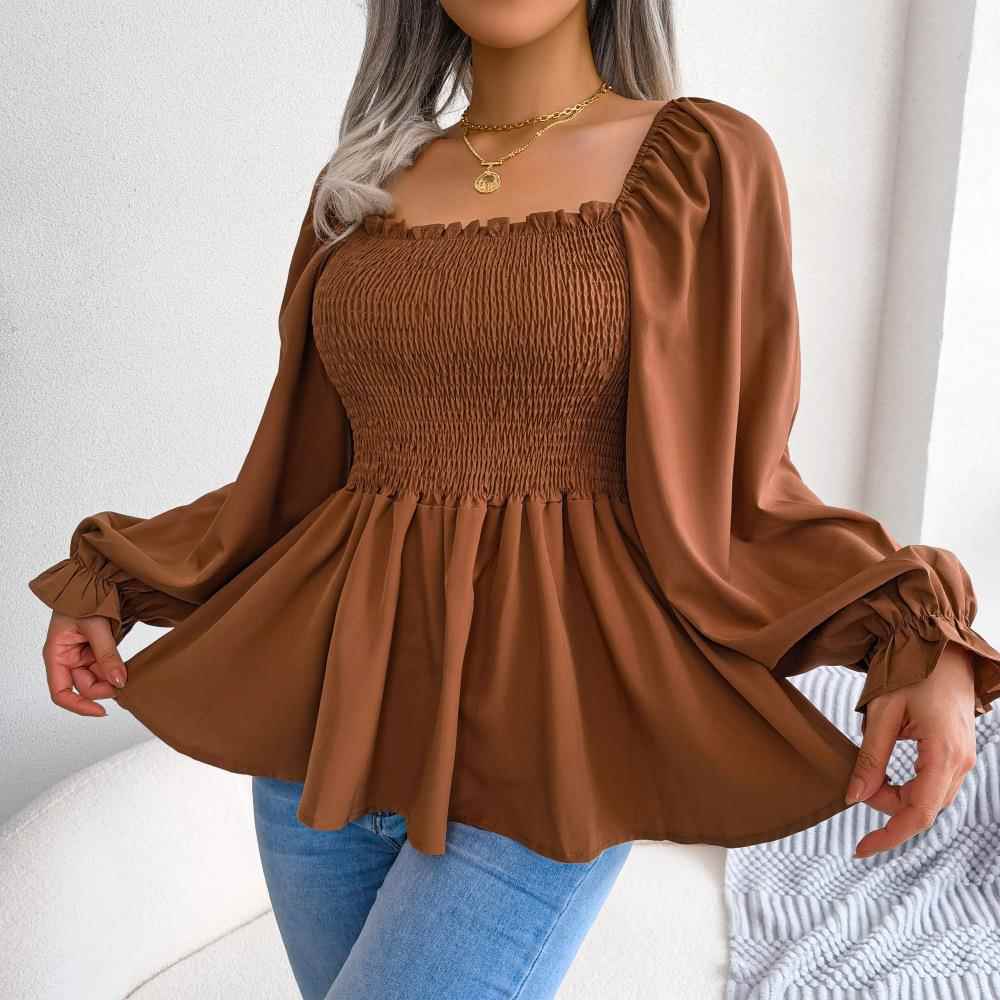 colors  womens square neck puff long shirt open back slim