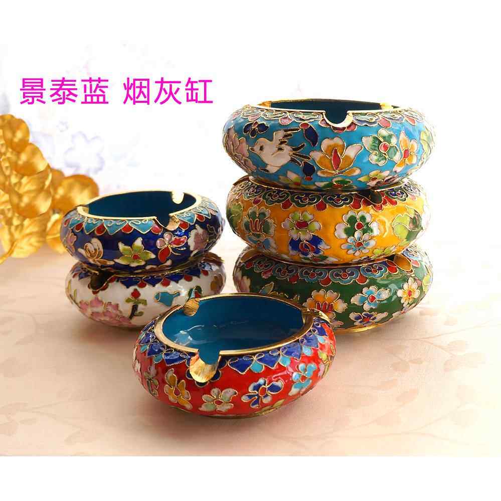 老北京景泰蓝烟灰缸花丝磨光烟缸铜胎掐丝珐琅烟缸手工艺品摆件
