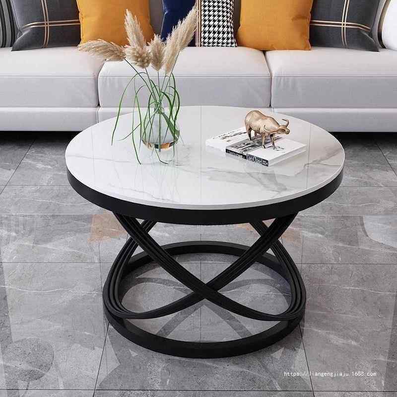 岩板新款意式茶几小户型轻奢现代简约家用茶桌阳台沙发圆形客厅